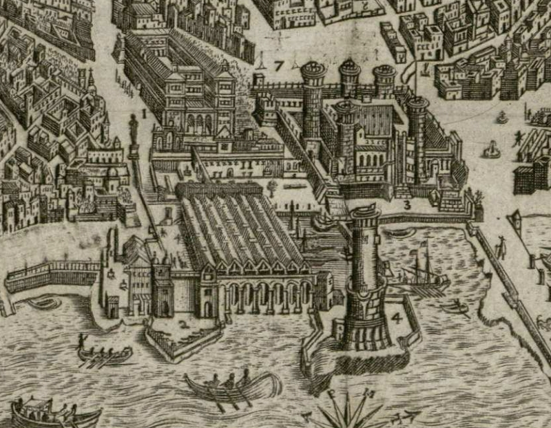 1 Planimetria di Napoli dettaglio Arsenale, Palazzo Reale, Torre san Vincenzo e Maschio angioino - Journal du voyage en Italie di Antonio Bulifon 14 marzo 1704 - vesuvioweb 2014