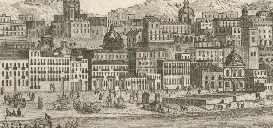 Napoli cartografia Ignazio Sclopis, 1764 - Riviera di Chiaia, spiaggia, fontane - 3